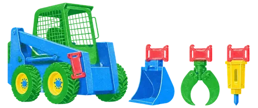 A machine with an empty bracket on its side, three different small tools each able to clip into that bracket.