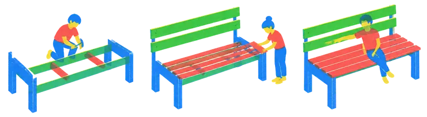 Three benches side by side, each one quickest at a different stage of the same job.