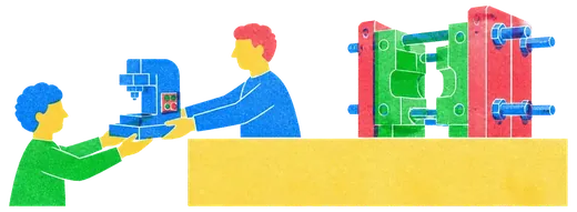 A machine handed out freely from a counter while its mould stays bolted behind the counter.