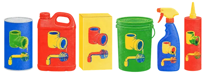 One standard fitting and one standard crank shown together on the front of several different containers.