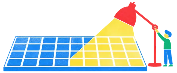 A board passed under a lamp that lights only the covered cells, leaving the filled ones dark.