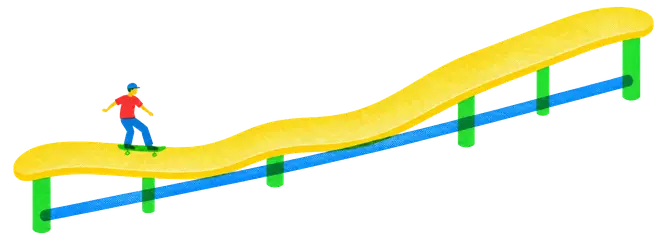A smooth unbroken ramp lying over a rail, its height varying with no steps or gaps along its length.
