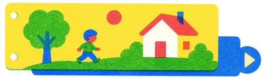 A page panel with a picture plate mounted in it and a small play tab on a second plate below.