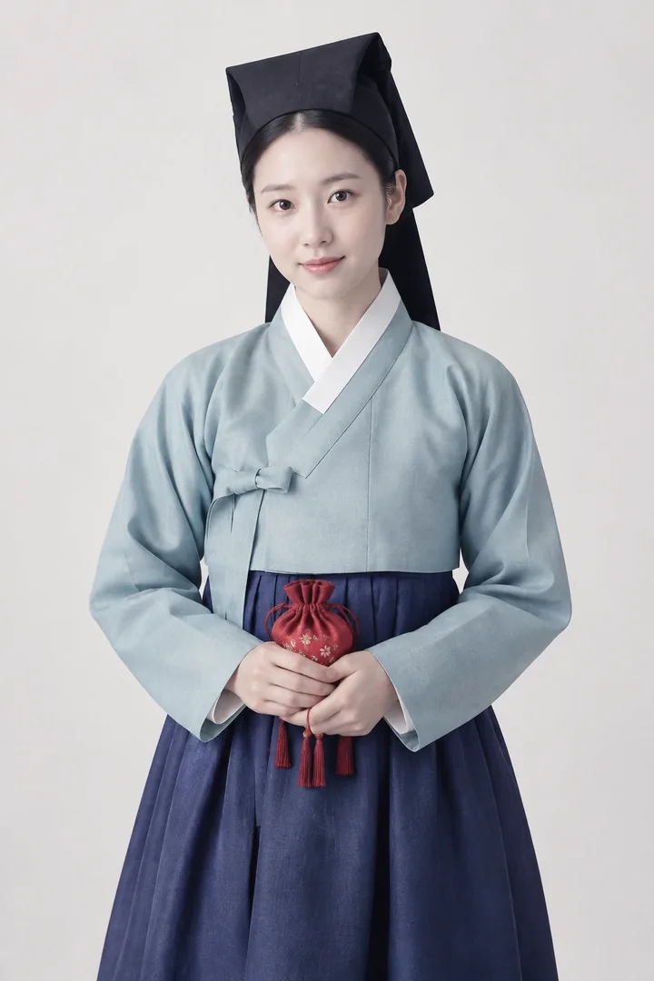 A young royal physician in a black garima headdress, holding a needle pouch, in Clear Morning