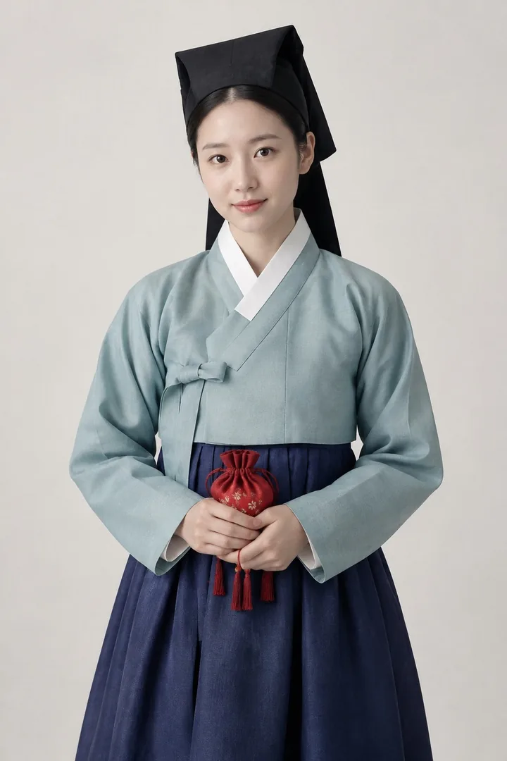 A young royal physician in a black garima headdress, holding a needle pouch, the original