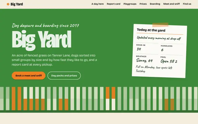 The Big Yard template, the top of its home page