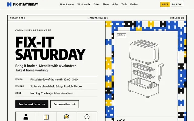 The Fix-It Saturday template, the top of its home page