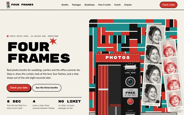 The Four Frames template, the top of its home page