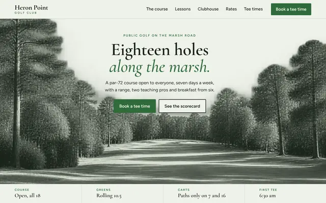 The Heron Point template, the top of its home page