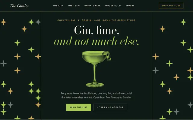 The The Gimlet template, the top of its home page